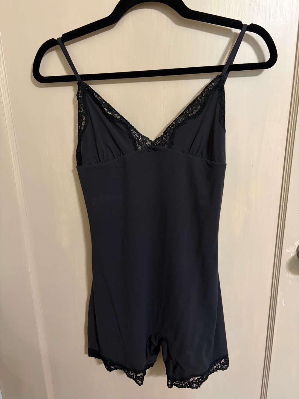SKIMS Black Lace-Trim Romper Slip